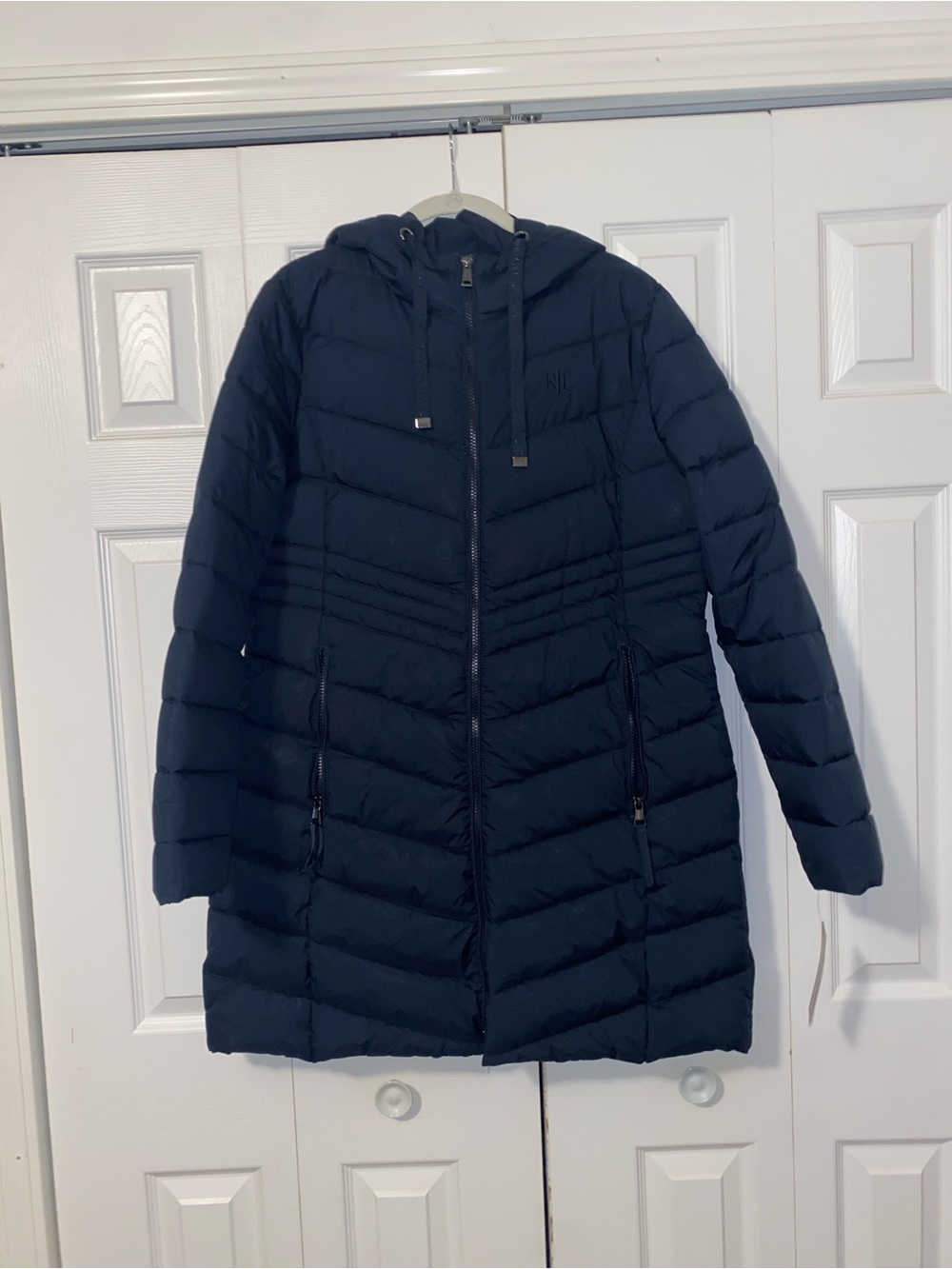 Lauren Ralph Lauren Stretch Puffer Hooded with Logo Tape Pull - Navy